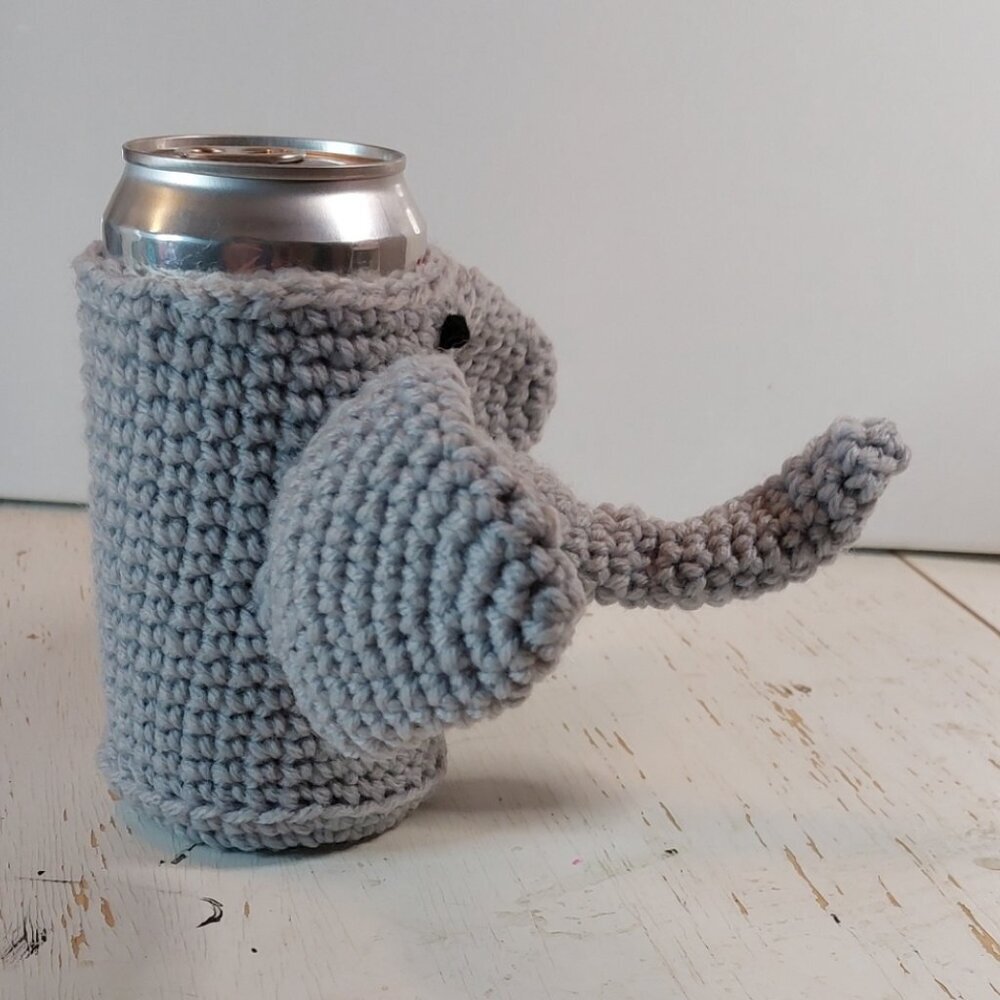 Fun Elephant Koozie Handmade Gift Idea Crochet Animal Whimsical Unique Creative - Picture 6 of 8